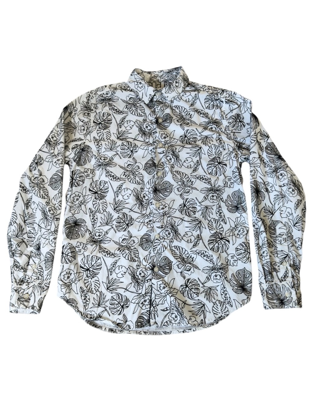Paper Denim & Cloth Mens Slim Small Black White Velvet Flocked Leaf Shirt